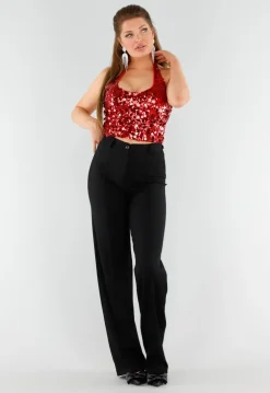 Rood Pailletten Halter Top met Open Rug