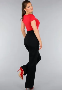 Rood Shirt in Stretchstof met Vierkante Hals en Korte Mouwen