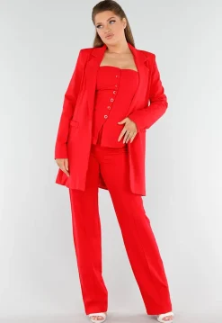 Rood Strapless Knoopdetail Korsettop met Plooi en Paspelzakken