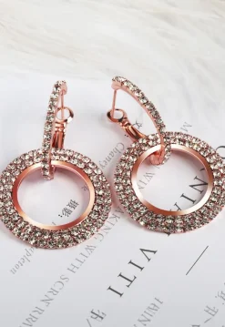 Rosé Gouden Stainless Cirkel Oorbellen met Strass Steentjes