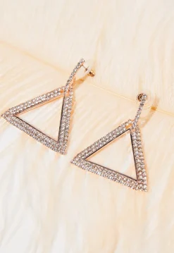 Rosé Gouden Stainless Driehoek Oorbellen met Glitter Steentjes