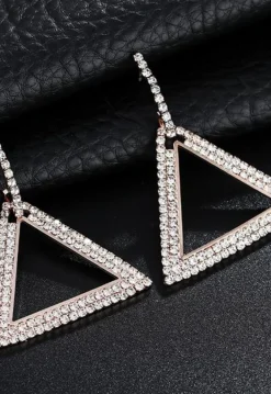 Rosé Gouden Stainless Driehoek Oorbellen met Glitter Steentjes