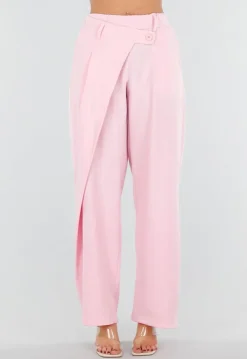 Roze Barrel Overslag Broek met Plooien en Stretchband