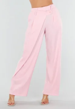 Roze Barrel Overslag Broek met Plooien en Stretchband
