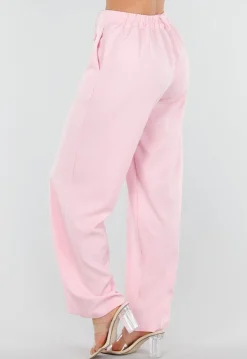 Roze Barrel Overslag Broek met Plooien en Stretchband