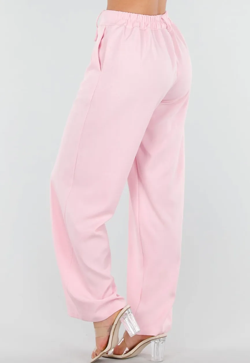 Roze Barrel Overslag Broek met Plooien en Stretchband