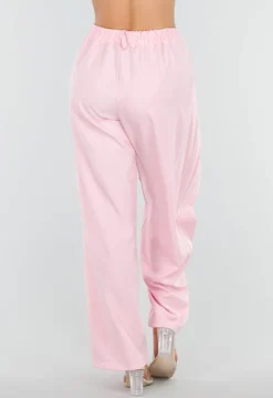 Roze Barrel Overslag Broek met Plooien en Stretchband