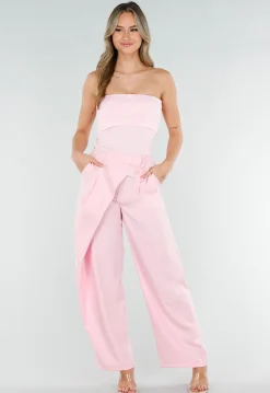 Roze Barrel Overslag Broek met Plooien en Stretchband