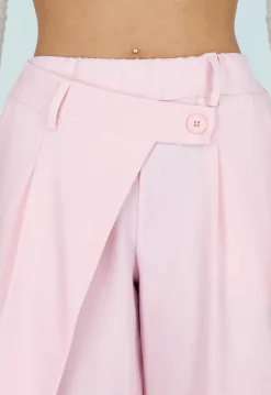Roze Barrel Overslag Broek met Plooien en Stretchband