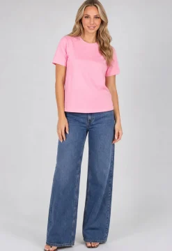 Roze Basic T-Shirt met Lichte Stretch