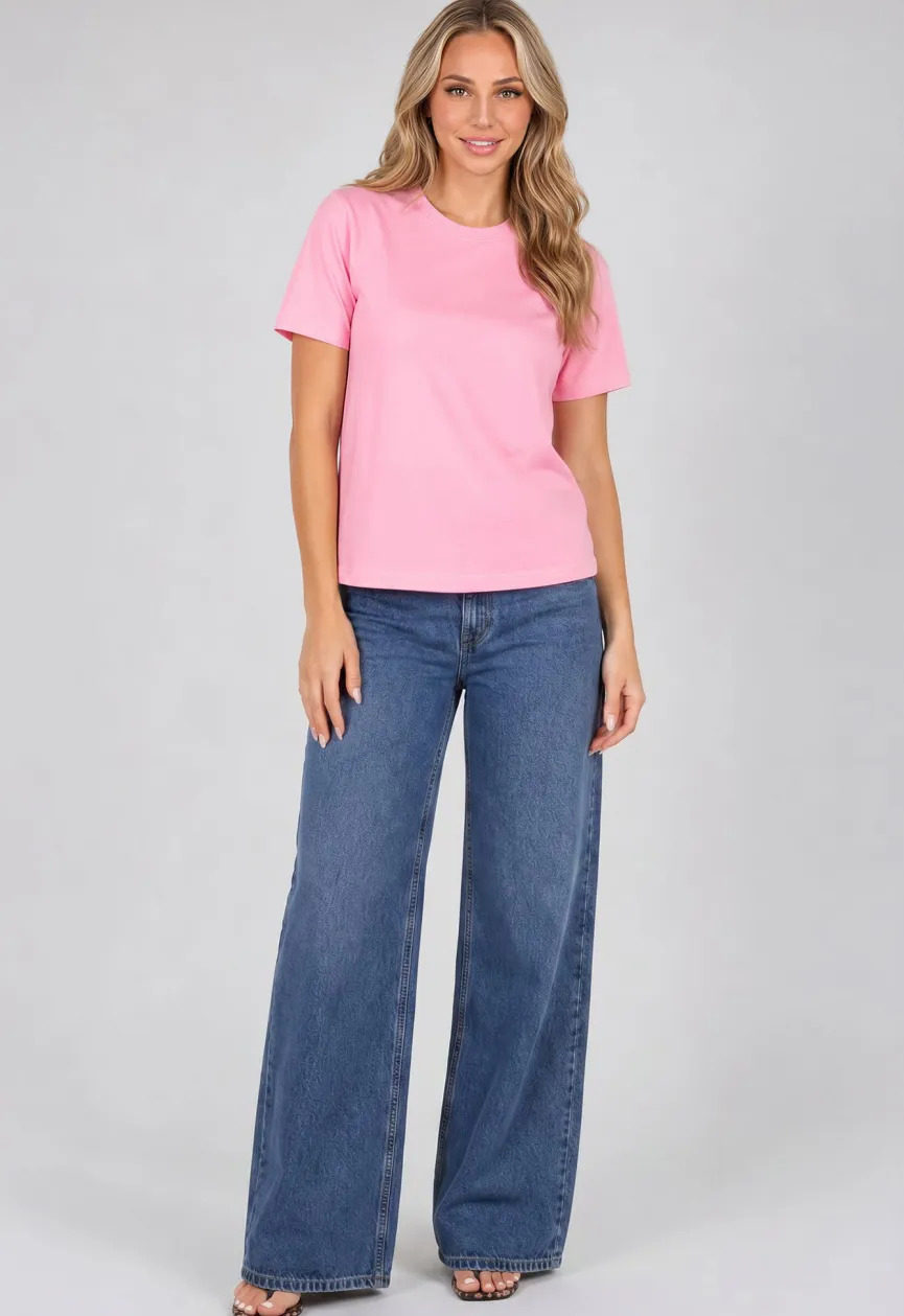 Roze Basic T-Shirt met Lichte Stretch
