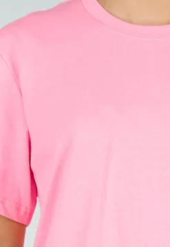 Roze Basic T-Shirt met Ronde Hals en Korte Mouwen