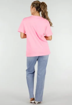 Roze Basic T-Shirt met Ronde Hals en Korte Mouwen