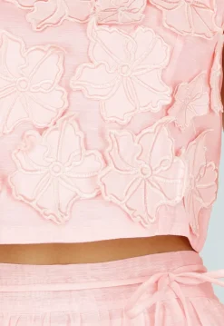 Roze Bloemen Crop Top met Mouwloos Model