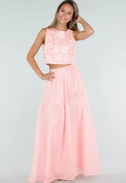 Roze Bloemen Crop Top met Mouwloos Model