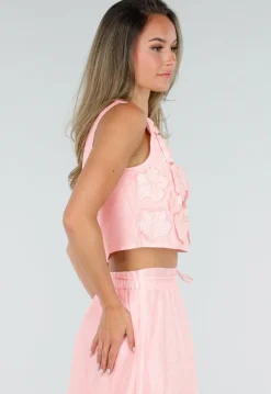 Roze Bloemen Crop Top met Mouwloos Model