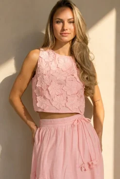 Roze Bloemen Crop Top met Mouwloos Model