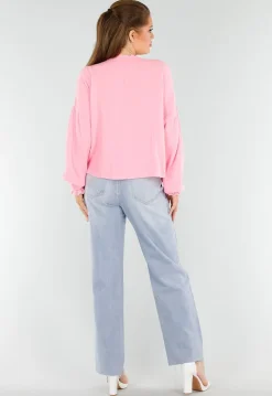 Roze Blouse met Hartzakken en Knooplint Detail