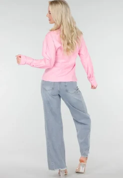 Roze Blouse met Lange Mouwen en Stropdasdetail