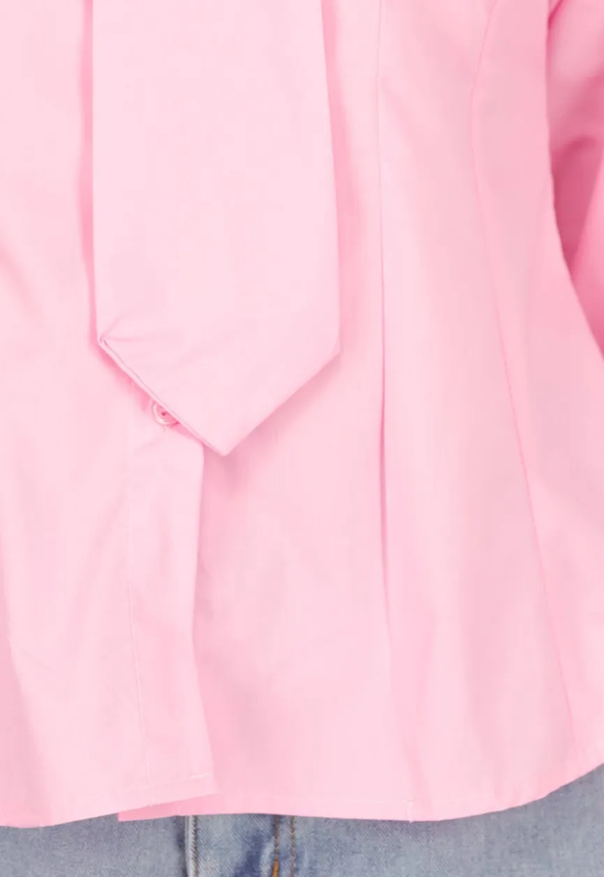 Roze Blouse met Lange Mouwen en Stropdasdetail