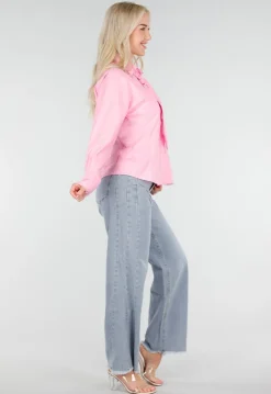 Roze Blouse met Lange Mouwen en Stropdasdetail