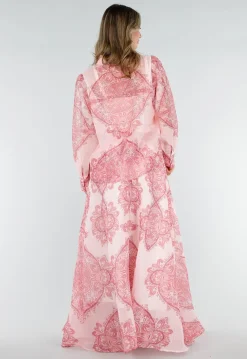 Roze Blouse met Paisley Print en Knopen