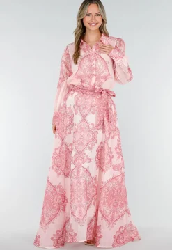 Roze Blouse met Paisley Print en Knopen