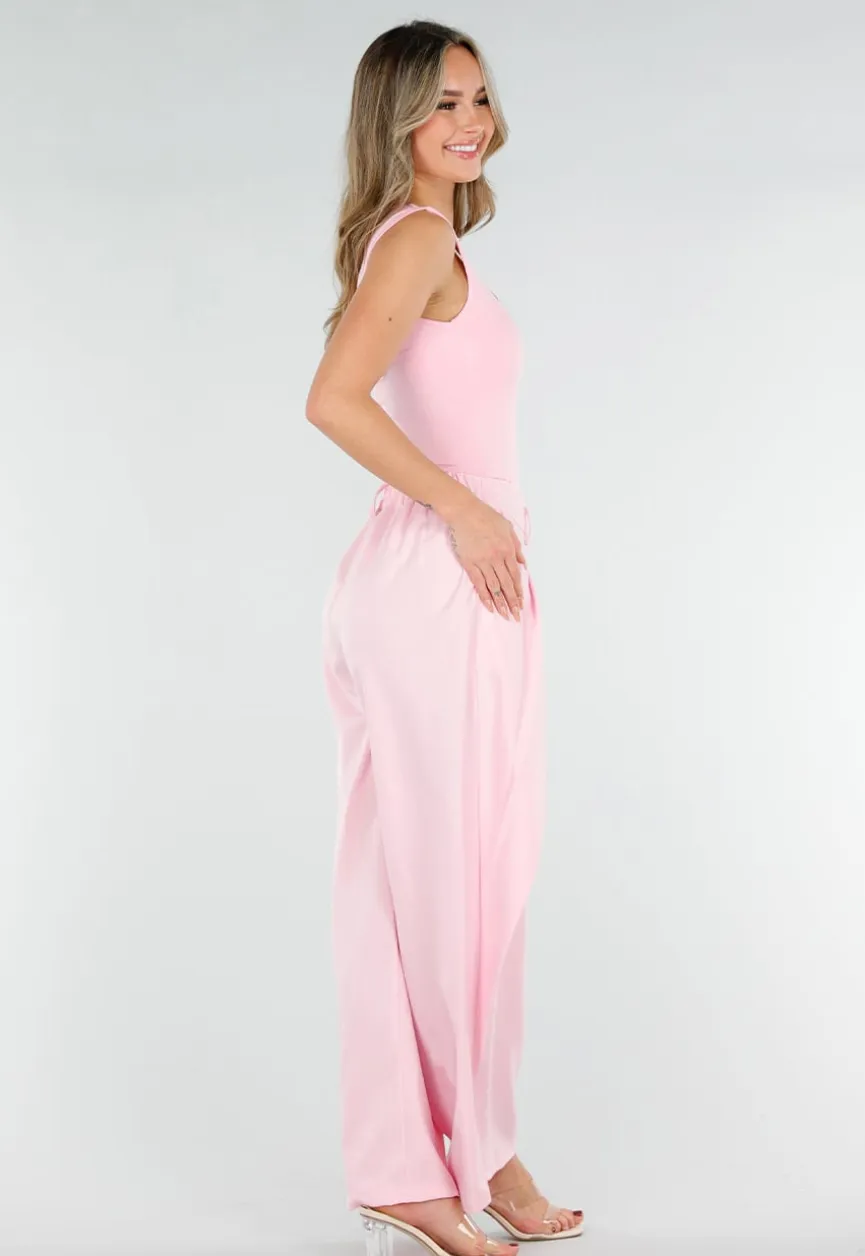 Roze Body met Vierkante Hals en Stretch
