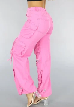 Roze Cargo Jeans met Gaten