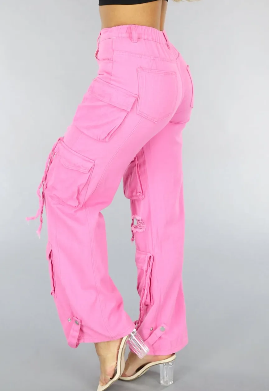 Roze Cargo Jeans met Gaten