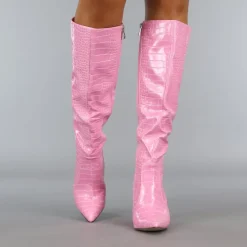Roze Croco Laars met Spitse Neus
