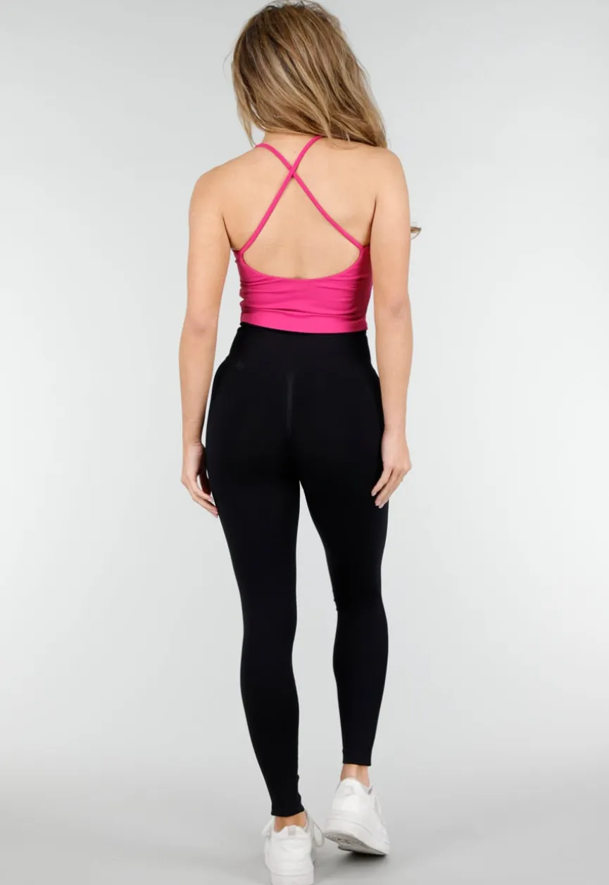 Roze Crop Top met Pads en Gekruiste Rug