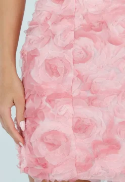 Roze 3D Bloemen Jurk met Brede Bandjes en Vierkante Hals