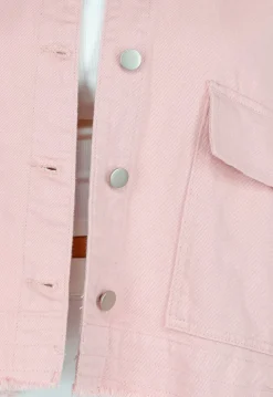 Roze Denim Jas met Klepzakken en Trekkoord