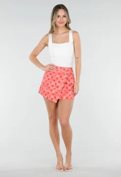 Roze Denim Rok met Rode Stippen en Overslag Sluiting