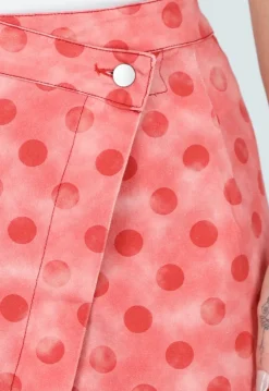 Roze Denim Rok met Rode Stippen en Overslag Sluiting