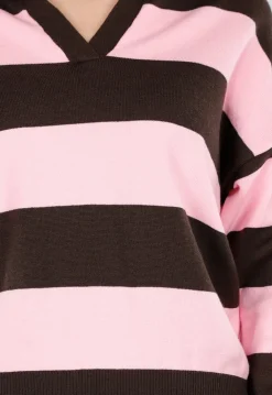 Roze en Bruin Gestreepte Polo Trui