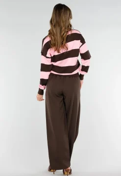 Roze en Bruin Gestreepte Polo Trui
