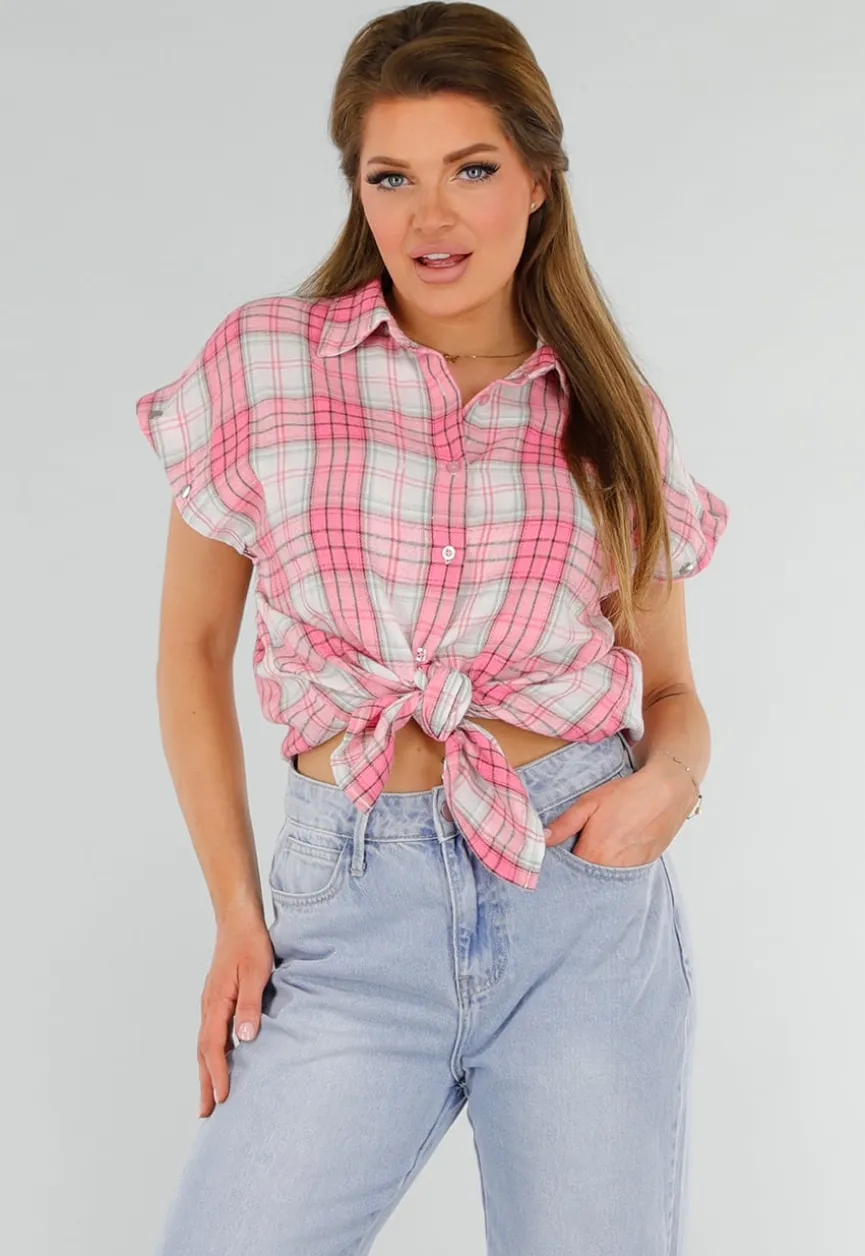 Roze en Wit Geruite Houthakkers Blouse met Ruiten