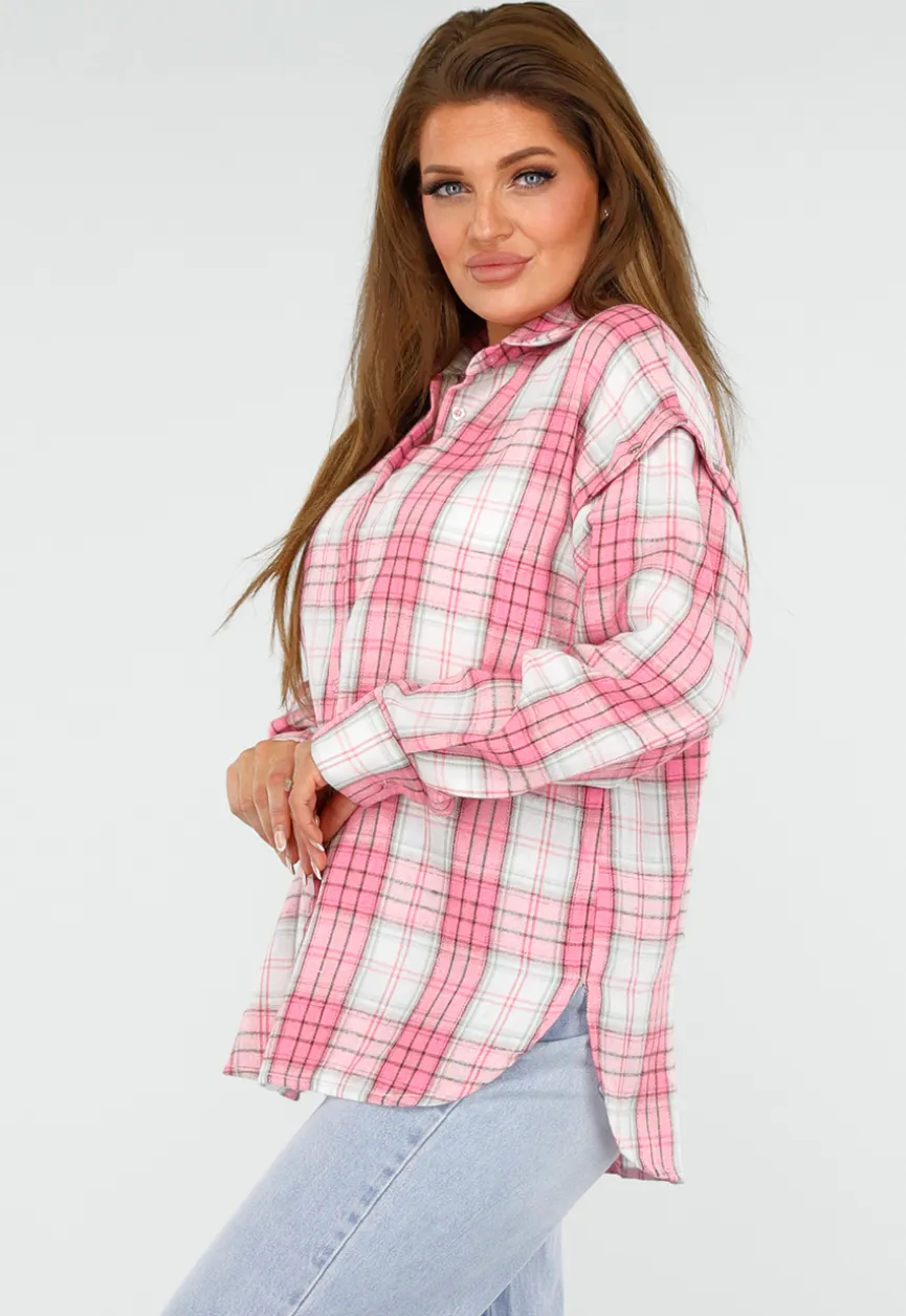 Roze en Wit Geruite Houthakkers Blouse met Ruiten