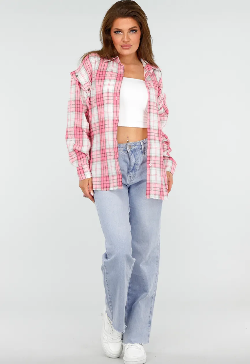 Roze en Wit Geruite Houthakkers Blouse met Ruiten