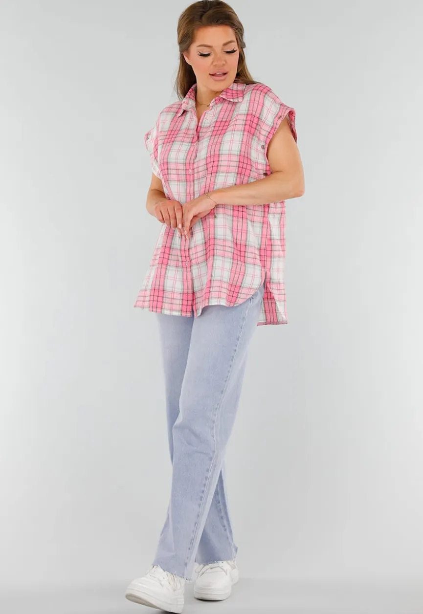 Roze en Wit Geruite Houthakkers Blouse met Ruiten