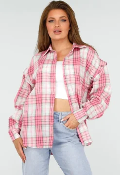 Roze en Wit Geruite Houthakkers Blouse met Ruiten