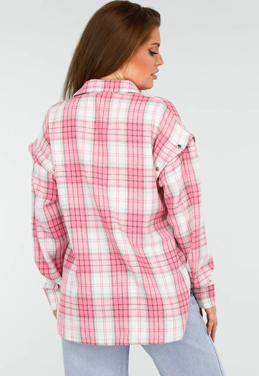 Roze en Wit Geruite Houthakkers Blouse met Ruiten