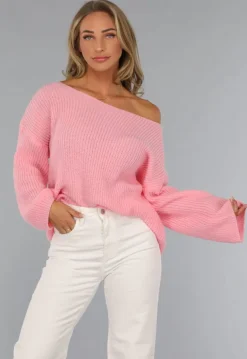 Roze Gebreide Oversized Trui