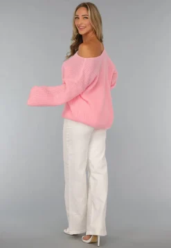 Roze Gebreide Oversized Trui
