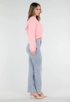 Roze Gebreide Twist Trui met V Hals en Open Rug