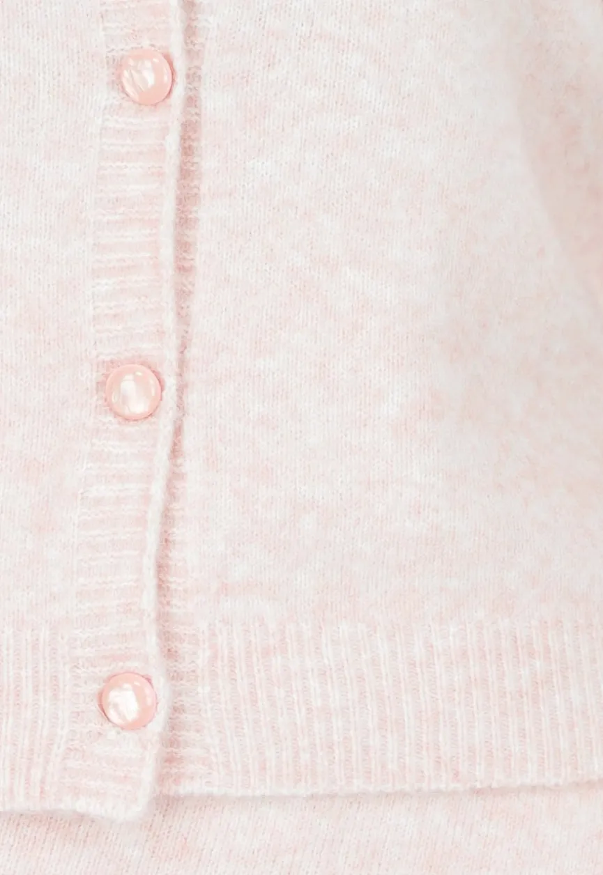 Roze Gebreid Vest met Lange Mouwen en Knoopsluiting