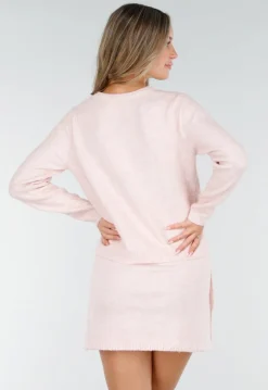 Roze Gebreid Vest met Lange Mouwen en Knoopsluiting
