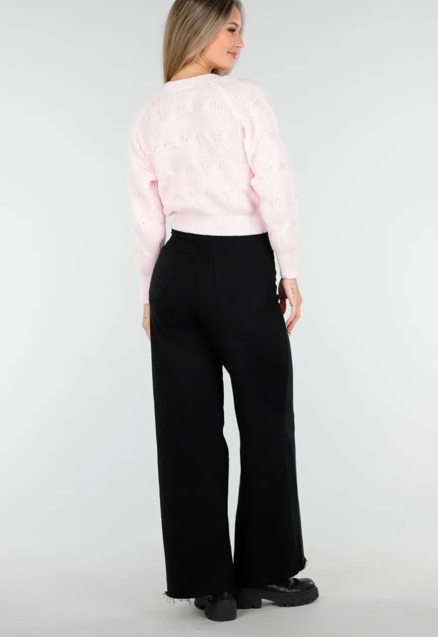 Roze Gebreid Vest met Strikdetails en Knopen